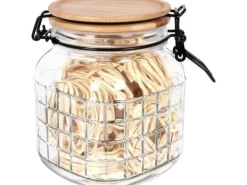 Förvaringsburkar-Excellent Houseware Köksburk glasbehållare med bambulock patentklämma tät med försegling 1,1 l