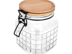 Förvaringsburkar-Excellent Houseware Köksburk glasbehållare med bambulock patentklämma tät med försegling 1,1 l
