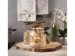 Förvaringsburkar-Excellent Houseware Köksburk glasbehållare med bambulock patentklämma tät med försegling 1,1 l