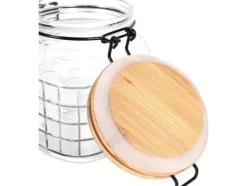Förvaringsburkar-Excellent Houseware Köksburk glasbehållare med bambulock patentklämma tät med försegling 1,1 l