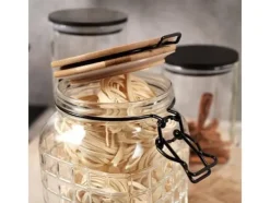 Förvaringsburkar-Excellent Houseware Köksburk glasbehållare med bambulock patentklämma tät med försegling 1,1 l