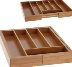 Excellent Houseware Utdragbar bestickbricka, bambu