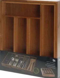 Excellent Houseware Utdragbar bestickbricka, bambu