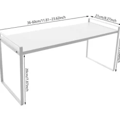 Expanderbar kökshylla, teleskopisk skåpinsats, för köksskåp och bänkskivor, vit