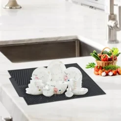 Diskställ & Torkställ-Extra stor diskmatta av premium värmetålig silikon (grå)