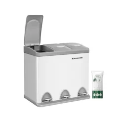 Källsorteringskärl-3-facks papperskorg, 46,5 x 29,5 x (40,5-65) cm (L x B x H) Innermått hinken: 14 x 23 x 35 cm