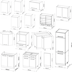 Monteringsfärdiga Kök & Pentryn-Fame-Line hörnkök, 227 x 287 cm, PT Marble, Blank vit/Antracit, Vicco