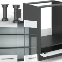 Monteringsfärdiga Kök & Pentryn-Fame-Line hörnkök, 227 x 287 cm, PT Marble, Blank vit/Antracit, Vicco