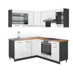 Fame-Line hörnkök, 160 x 190 cm, PT Ek, Blank vit/Antracit, Vicco