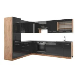 Monteringsfärdiga Kök & Pentryn-Fame-Line hörnkök, 227 x 287 cm, PT Antracit, Blank antracit/Gyllene ek, Vicco