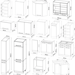 Monteringsfärdiga Kök & Pentryn-Fame-Line hörnkök, 347 x 257 cm, PT Antracit, Grön ek och guld/guld ek, Vicco