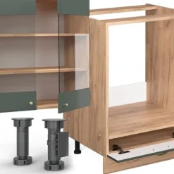 Monteringsfärdiga Kök & Pentryn-Fame-Line hörnkök, 347 x 257 cm, PT Antracit, Grön ek och guld/guld ek, Vicco