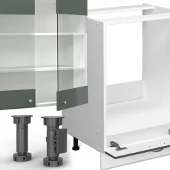 Monteringsfärdiga Kök & Pentryn-Fame-Line hörnkök, 347 x 257 cm, PT Marble, Landhaus Grön-Guld/Vit, Vicco