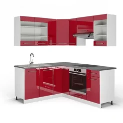 Monteringsfärdiga Kök & Pentryn-Fame-Line hörnkök, 160 x 190 cm, PT Antracit, Bordeaux högglans/vit, Vicco