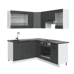 Fame-Line hörnkök, 160 x 60 cm utan bänkskiva, Lanthus antracit/vit, Vicco