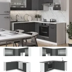 Fame-Line hörnkök, 160 x 60 cm utan bänkskiva, Lanthus antracit/vit, Vicco