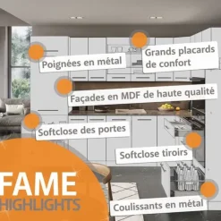 Fame-Line hörnkök, 160 x 60 cm utan bänkskiva, Landhaus Grön-Guld/Vit, Vicco