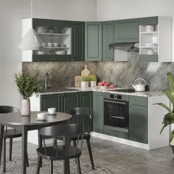 Fame-Line hörnkök, 160 x 60 cm utan bänkskiva, Landhaus Grön-Guld/Vit, Vicco