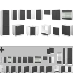 Monteringsfärdiga Kök & Pentryn-Fame-Line hörnkök, 227 x 60 cm utan bänkskiva, antracit-guld/vit, Vicco