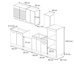 Fame-Line kök, 300 cm med högskåp, utan bänkskiva, blank mörkblå/vit, Vicco