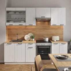 Fame-Line kök, 240 cm, PT antracit, Country vit/vit, Vicco