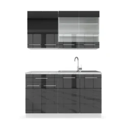 Monteringsfärdiga Kök & Pentryn-Fame-Line kök, 140 cm, PT Marble, Blank antracit/vit, Vicco