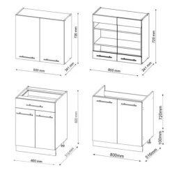 Monteringsfärdiga Kök & Pentryn-Fame-Line kök, 140 cm, PT Marble, Blank antracit/vit, Vicco