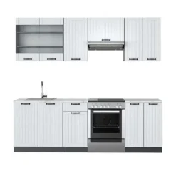 Fame-Line kök, 240 cm, PT Marble, Stuga vit/antracit, Vicco