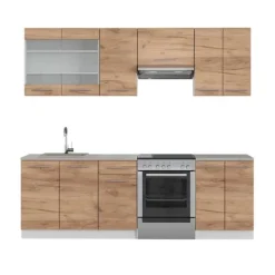 Fame-Line kök, 240 cm, PT Marmor, Gyllene/vit ek, Vicco