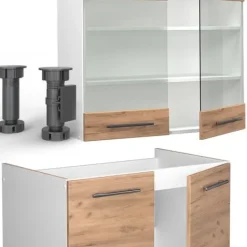 Fame-Line kök, 240 cm, PT Marmor, Gyllene/vit ek, Vicco