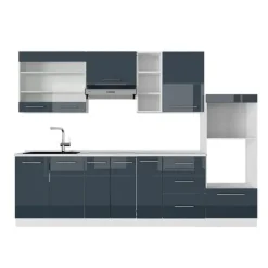 Fame-Line kök, 280 cm utan bänkskiva, blank mörkblå/vit, Vicco