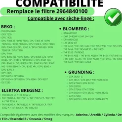 Torktumlare-Filter - Beko - 2964840100 - Set of 2 - Compatible Tumble Dryer - Black