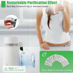 Filterpåsar med aktivt kol 20-pack, för luft- och vattendestillator/renare, avlägsnar klor, kolloider och tungmetaller, vit