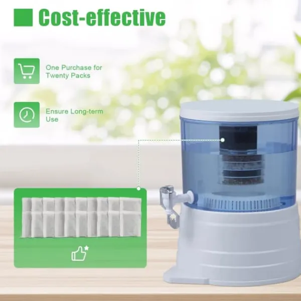 Filterpåsar med aktivt kol 20-pack, för luft- och vattendestillator/renare, avlägsnar klor, kolloider och tungmetaller, vit