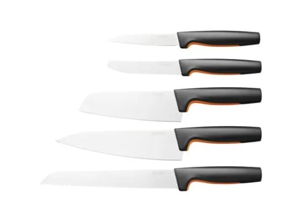 Fiskars 1057558, Knivuppsättning, Rostfritt stål, Rostfritt stål, Svart, Ergonomisk, Mjukt grepp, Finland