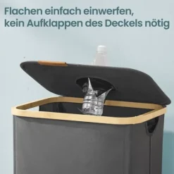 Tvättutrustning-Flaskbehållare 140L - Återvinningskärl med lock och innerpåse - För kök