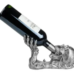 Vinflaskhållare-Flaskhållare - HENRY BRUBAKER - Dödskalle - Polyresin - Silver - 13x22x10,5 cm