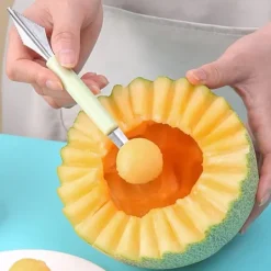 Fruit Ball Digger Dubbelhuvud Rostfritt stål Fruktgrävarsked Dubbelsidig frukt Melon Ballersked Vattenmelon Digger Glasssked Nordic Green