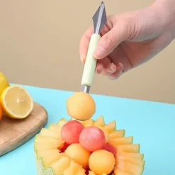 Fruit Ball Digger Dubbelhuvud Rostfritt stål Fruktgrävarsked Dubbelsidig frukt Melon Ballersked Vattenmelon Digger Glasssked Nordic Green