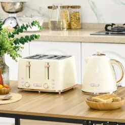 Brödrostar & Brödgrillar-Frukostset, vattenkokare och brödrost, 24.2x19.5x23.4 cm, beige, plast
