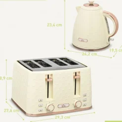 Brödrostar & Brödgrillar-Frukostset, vattenkokare och brödrost, 24.2x19.5x23.4 cm, beige, plast