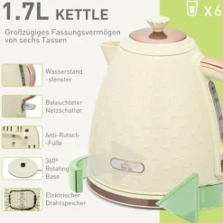 Brödrostar & Brödgrillar-Frukostset, vattenkokare och brödrost, 24.2x19.5x23.4 cm, beige, plast