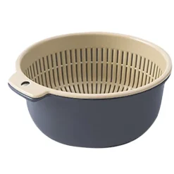 Durkslag & Silar-Frukt Grönsaker Tvättkorg Rund Dubbellager Kökssil Durkslagsskål Set för Frukt Grönsakstvätt Blå