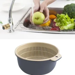Durkslag & Silar-Frukt Grönsaker Tvättkorg Rund Dubbellager Kökssil Durkslagsskål Set för Frukt Grönsakstvätt Blå