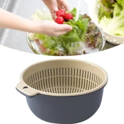 Durkslag & Silar-Frukt Grönsaker Tvättkorg Rund Dubbellager Kökssil Durkslagsskål Set för Frukt Grönsakstvätt Blå