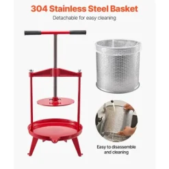 Juicepressar-Frukt Vinpress Manuell, Vinframställningspress 3,69 Gal/14L, Rostfritt Stål