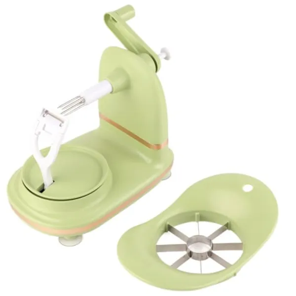 Fruktskalare med multifunktionshandvevskärare - Äppelskalare i rostfritt stål för kök (ljusgrön)