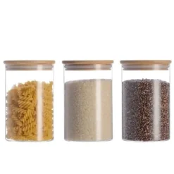 Förvaringsburkar för livsmedel - Borosilikatglas - 3x1000ml - Tätslutande lock - 10x15cm