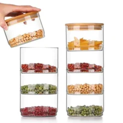 Förvaringsburkar-Förvaringsburkar i glas i flera nivåer, snacks och torkad frukt, salladsskål i glas med lock