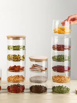 Förvaringsburkar-Förvaringsburkar i glas i flera nivåer, snacks och torkad frukt, salladsskål i glas med lock